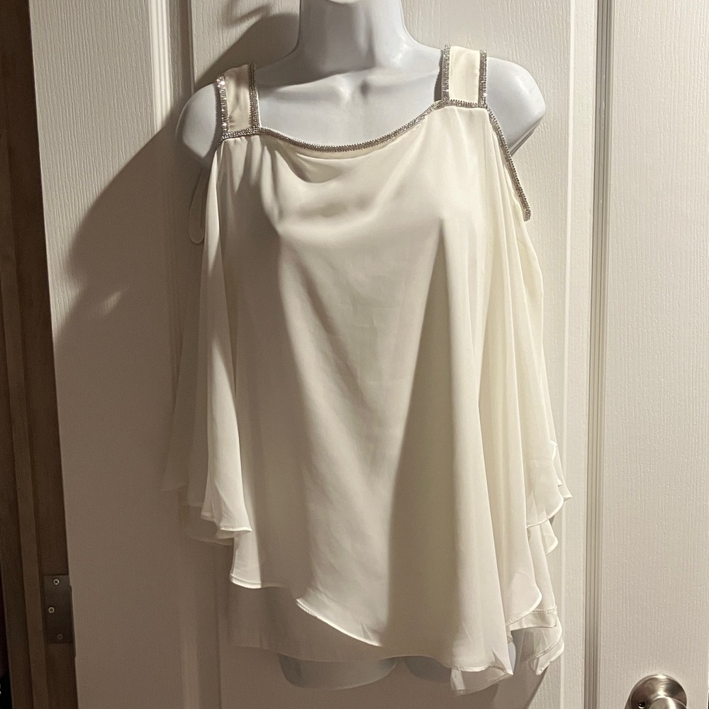 Prelude Women's Cream Cold-Shoulder Chiffon Top with Embellished Straps